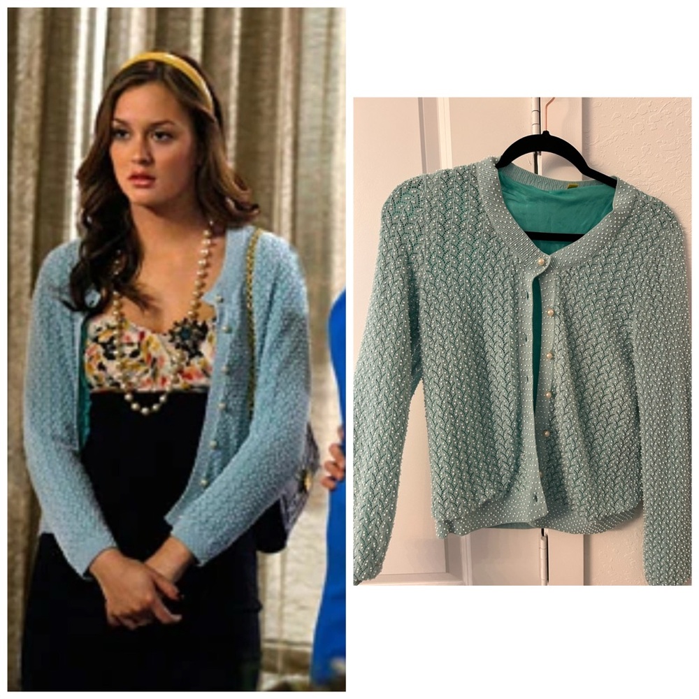Blair Waldorf baby blue graduation cardigan size M